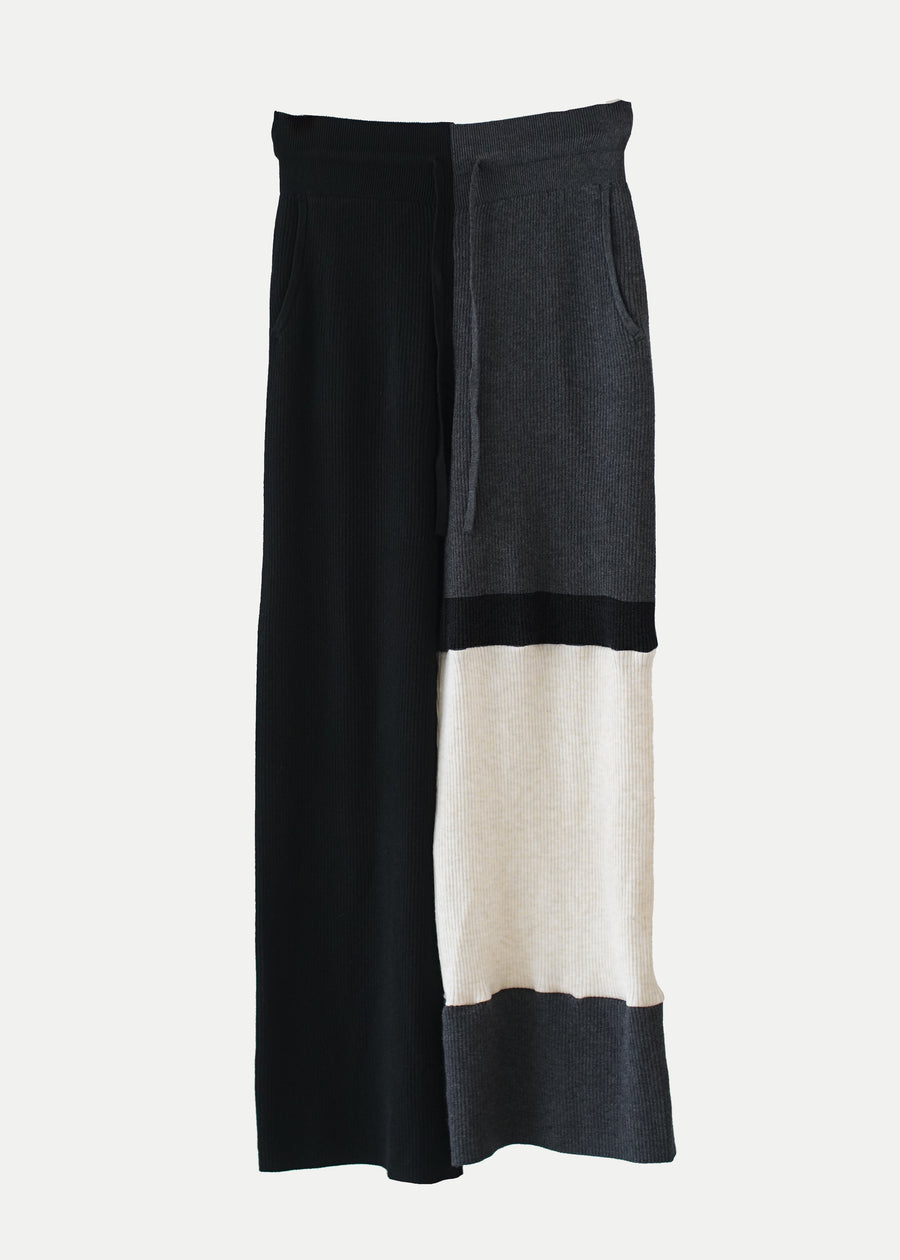 Rib Relax Mix Pants / BLACK