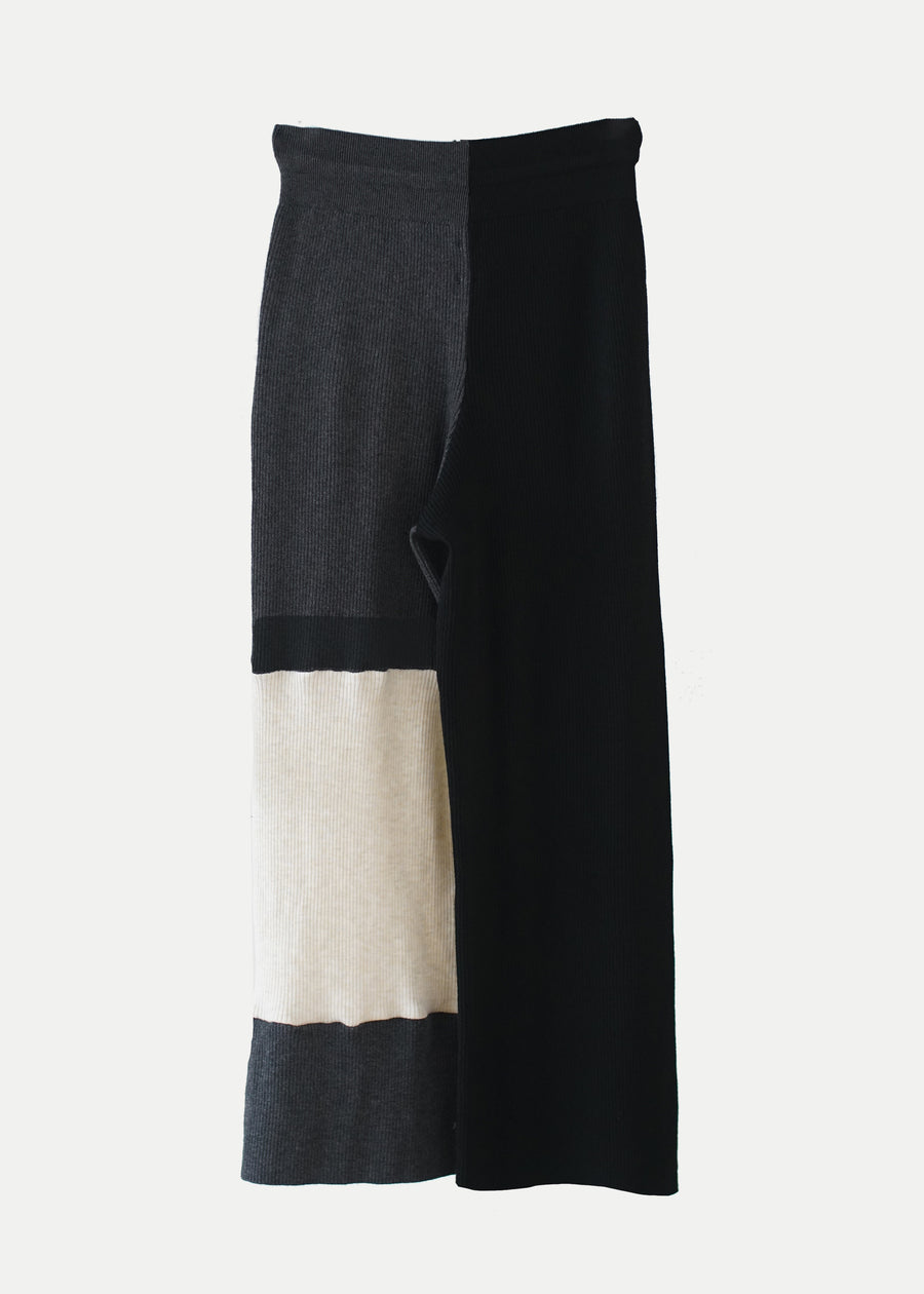 Rib Relax Mix Pants / BLACK