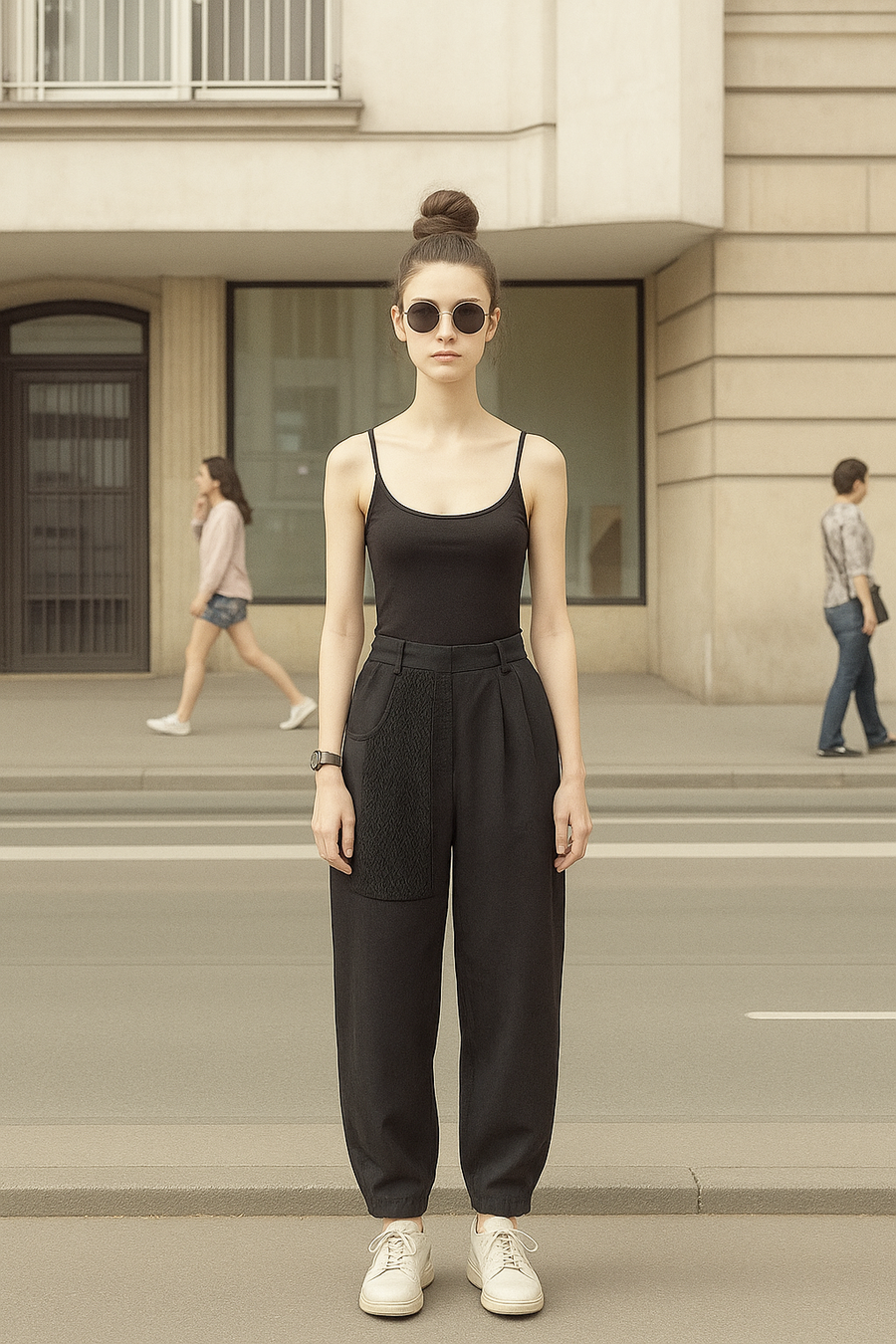 Lace Apron Barrel Pants / BLACK