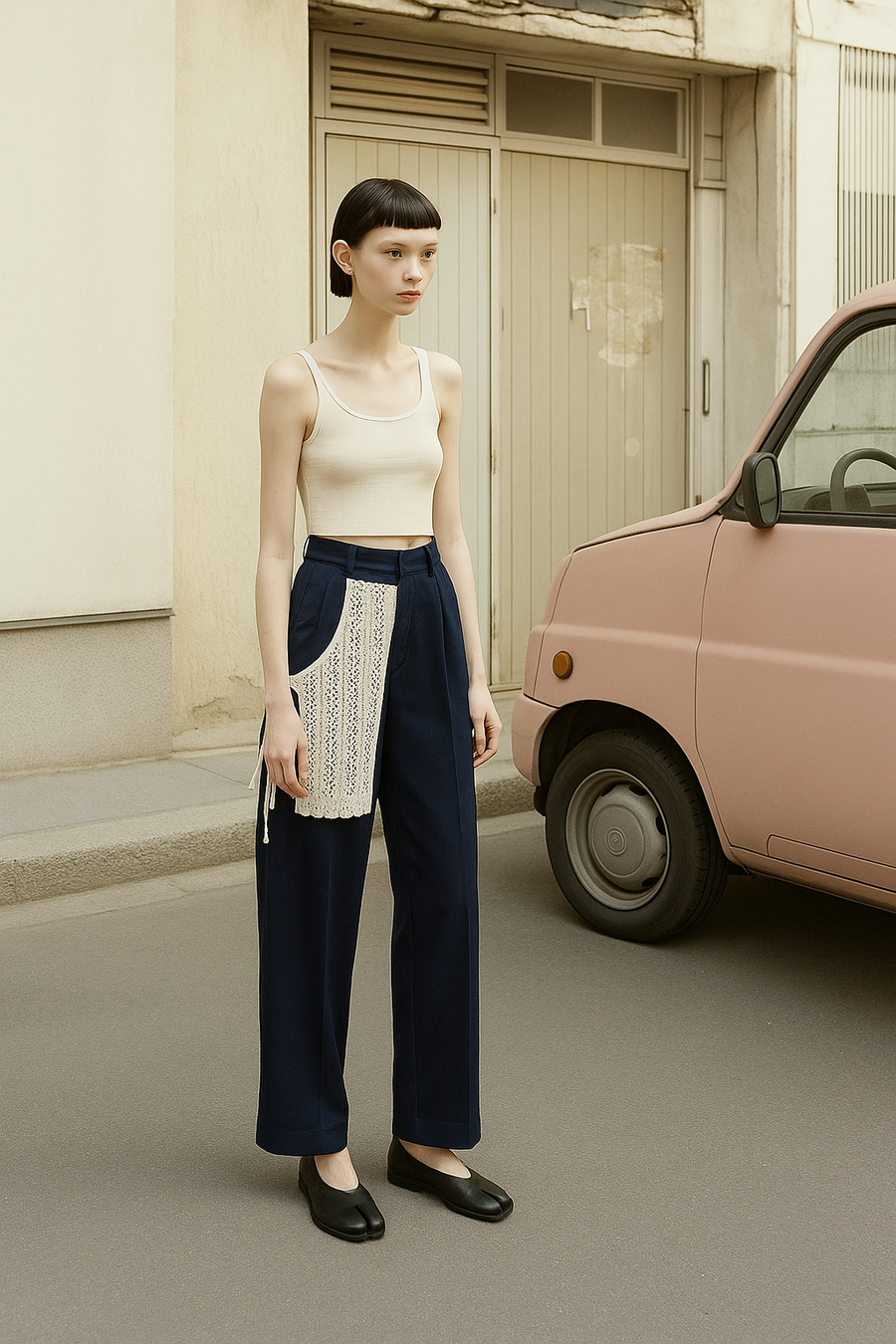 Lace Apron Barrel Pants / NAVY