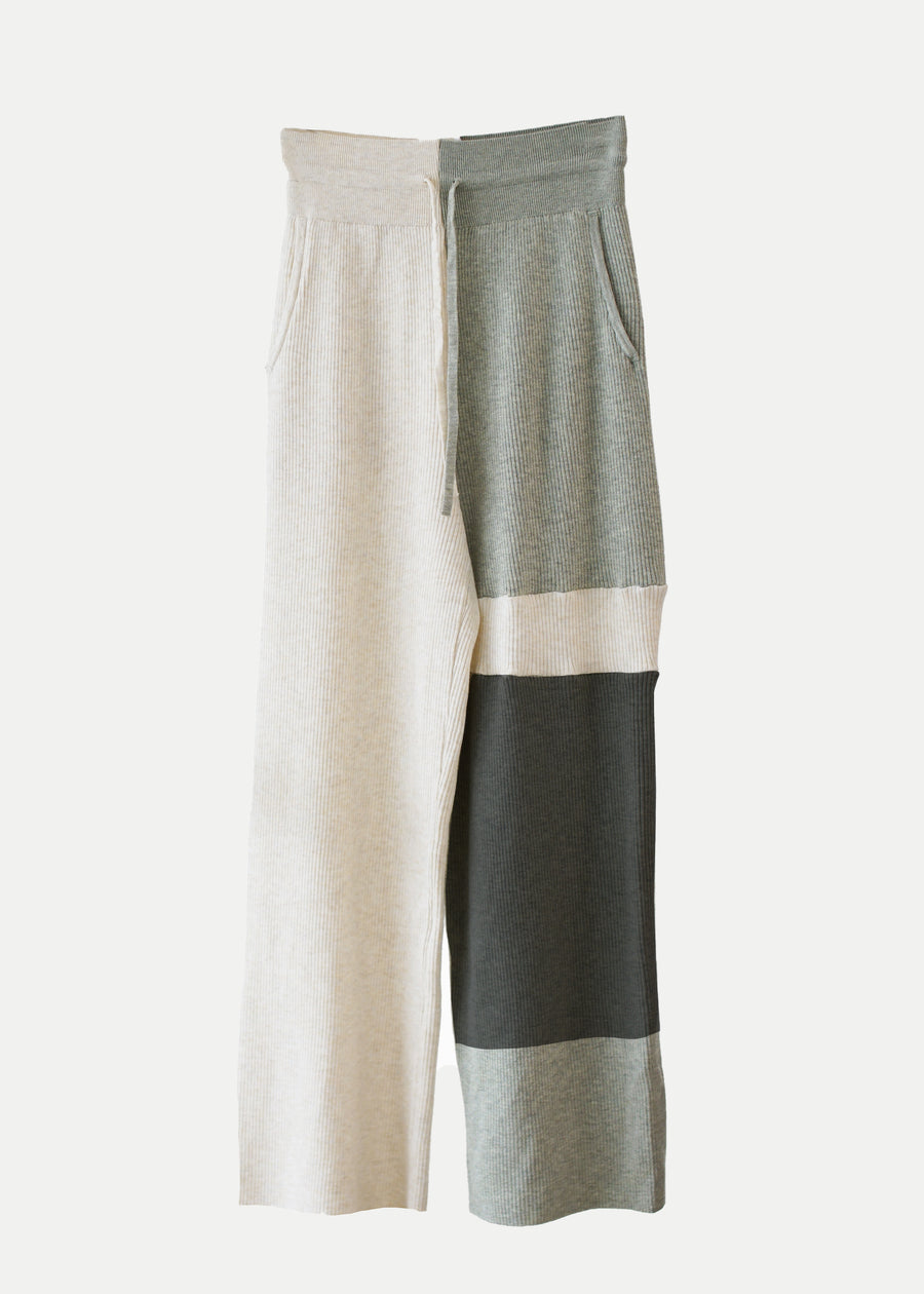 Rib Relax Mix Pants / GREY