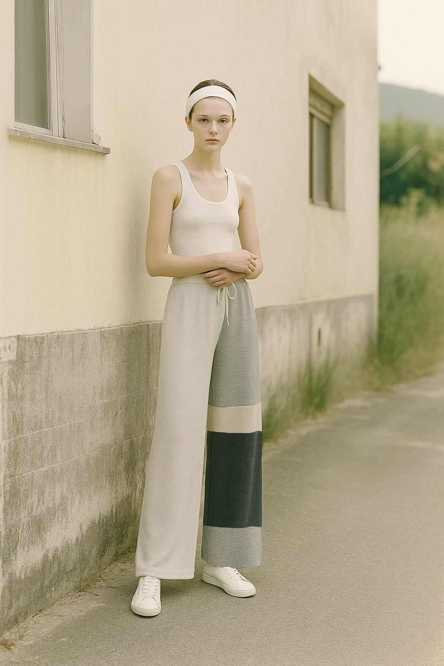 Rib Relax Mix Pants / GREY