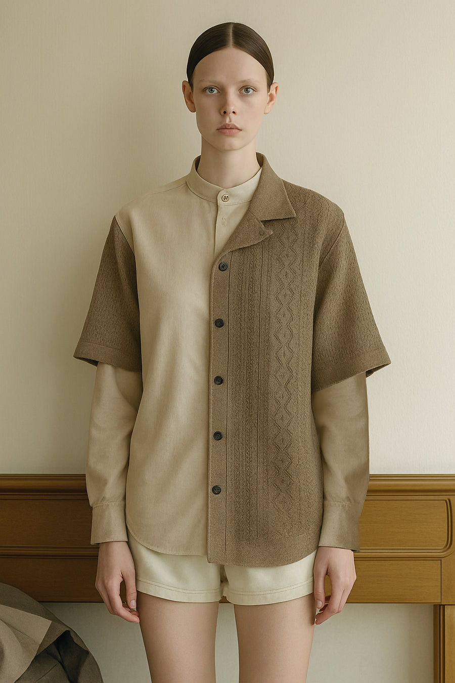 Knit Layer Shirt / BEIGE