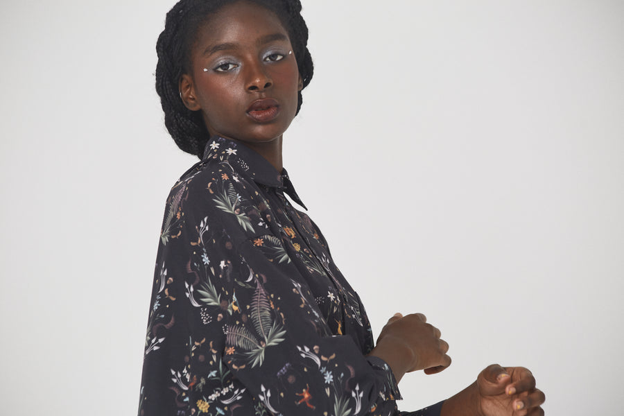BSD26SS-15 Dance In The Garden Maxi Shirt BLACK