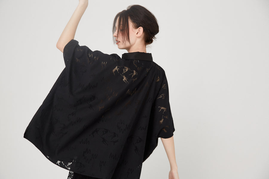 BSD26SS-10 Dancing Lace poncho shirt BLACK
