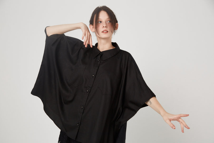 BSD26SS-10 Dancing Lace poncho shirt BLACK