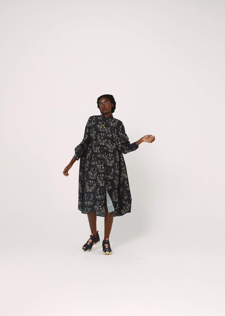 BSD26SS-15 Dance In The Garden Maxi Shirt BLACK