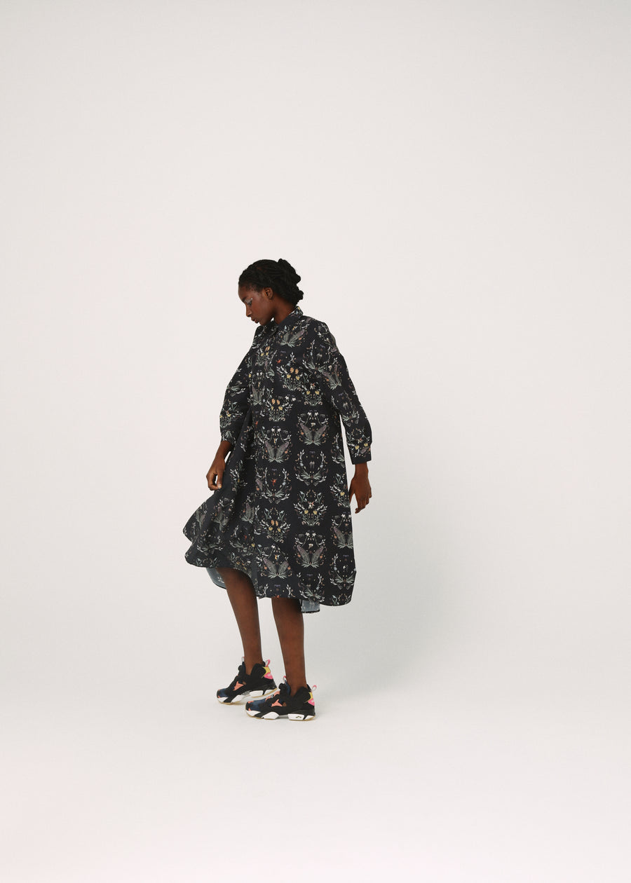 BSD26SS-15 Dance In The Garden Maxi Shirt BLACK