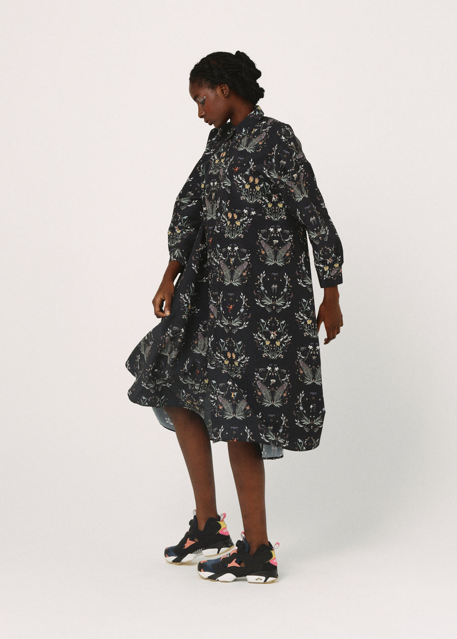 BSD26SS-15 Dance In The Garden Maxi Shirt BLACK