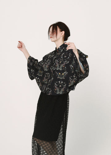 BSD26SS-16 Dance In The Garden Cape Shirt BLACK