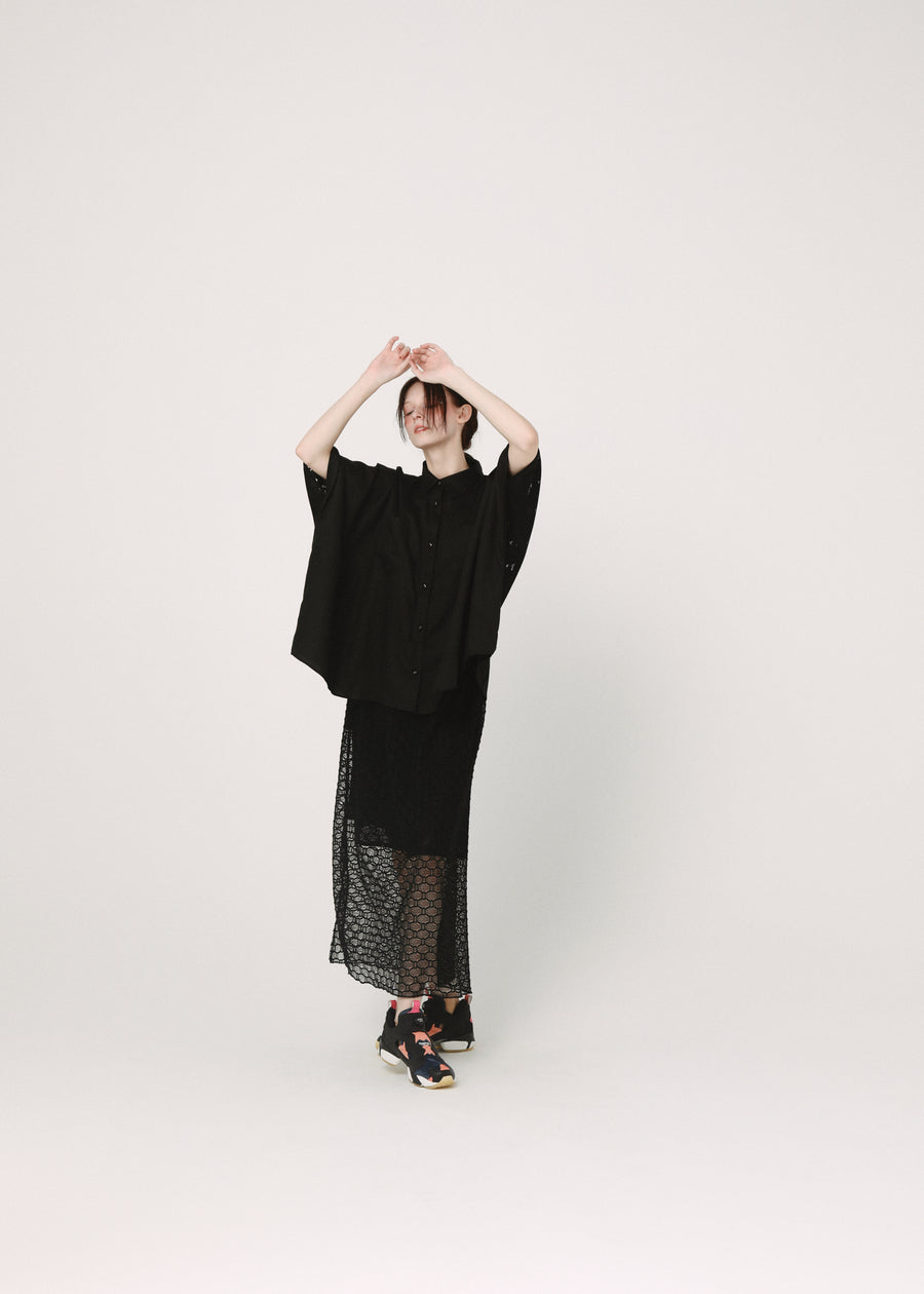 BSD26SS-10 Dancing Lace poncho shirt BLACK