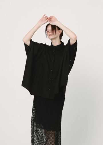BSD26SS-10 Dancing Lace poncho shirt BLACK