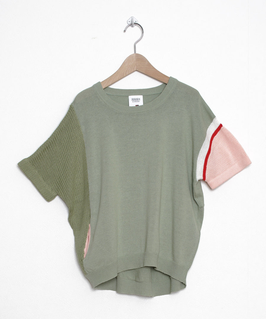 カラーパネルニットTシャツ